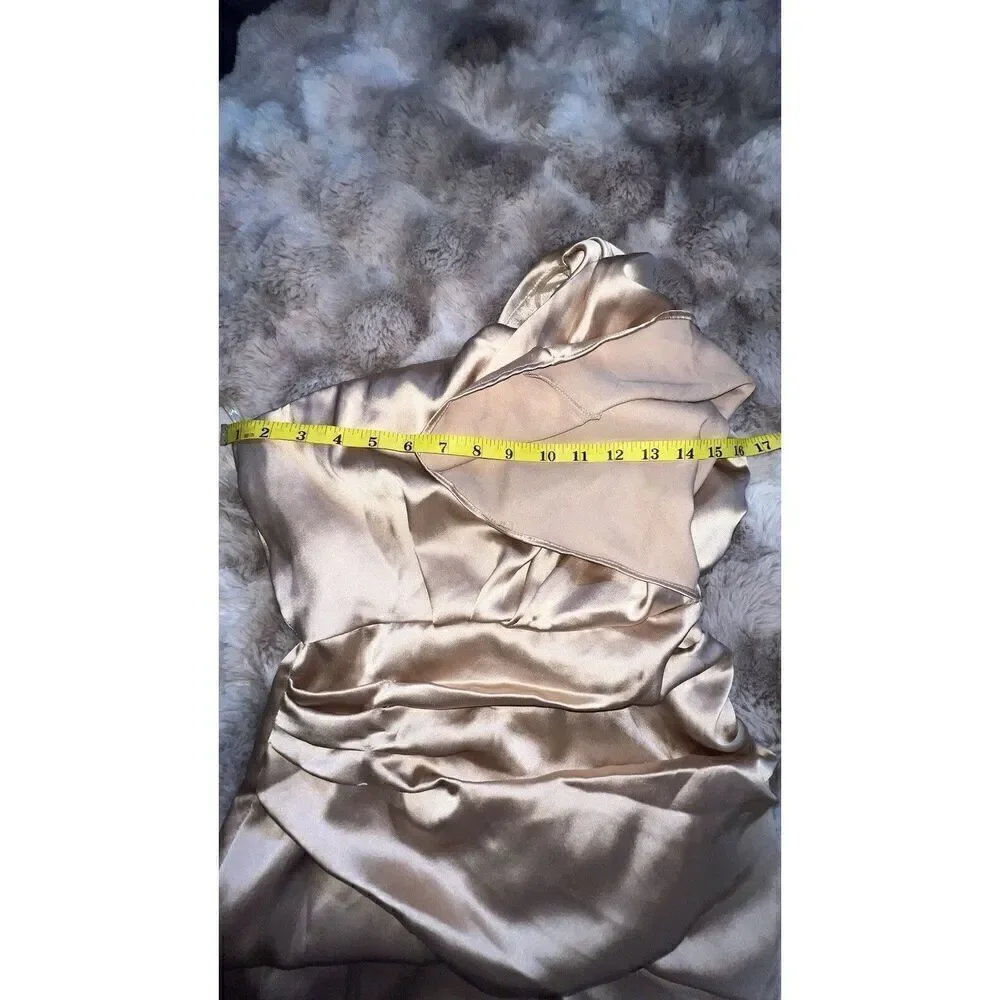 Donnee Par Dieu LIA Champagne One Shoulder Satin Dress, Size Small_15